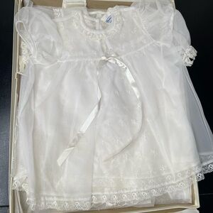 Vintage Madonna 4 piece white lace christening gown with a matching bonnet